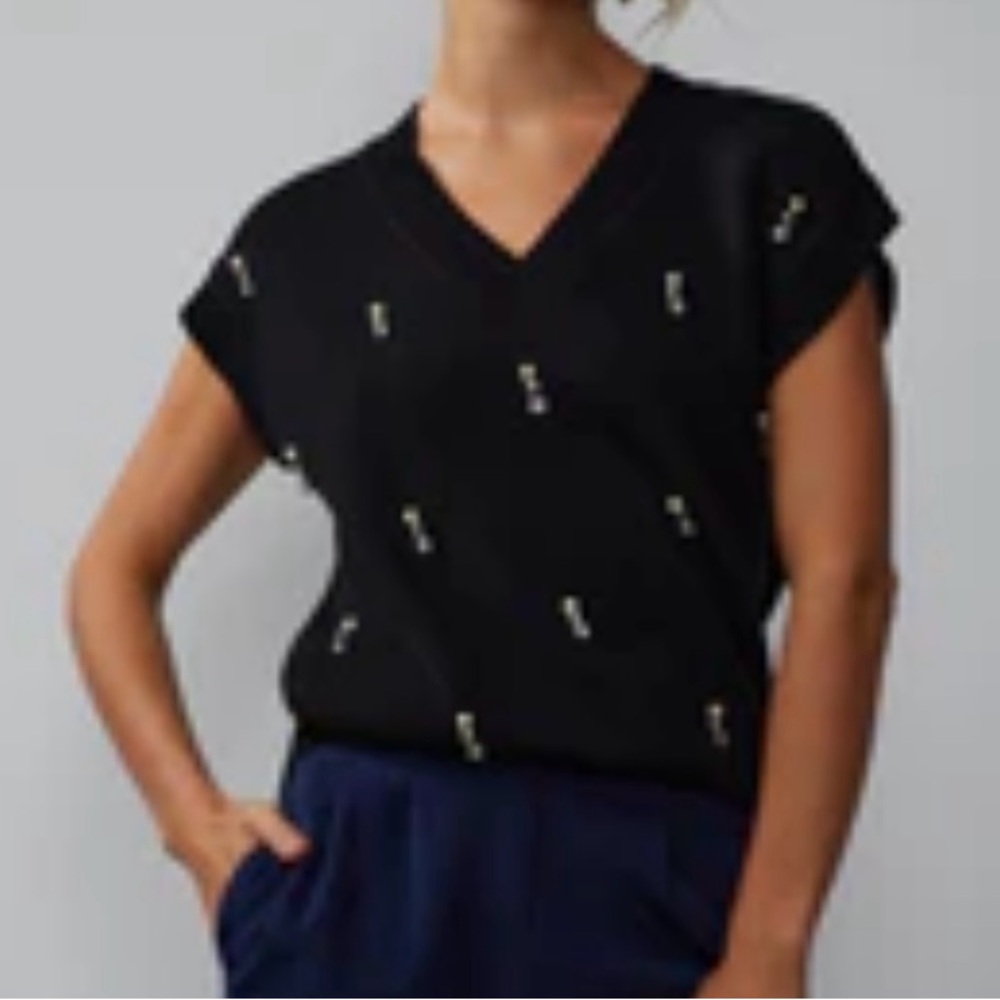 NY&C Short Sleeve Knit Sweater Top Women’s Size M - Black Ribbed Pullover - NWT